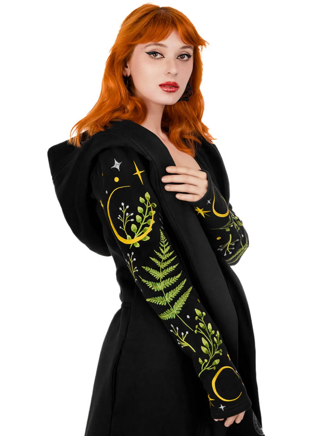 Restyle Herbal Fern Embroidery Hoodie Black