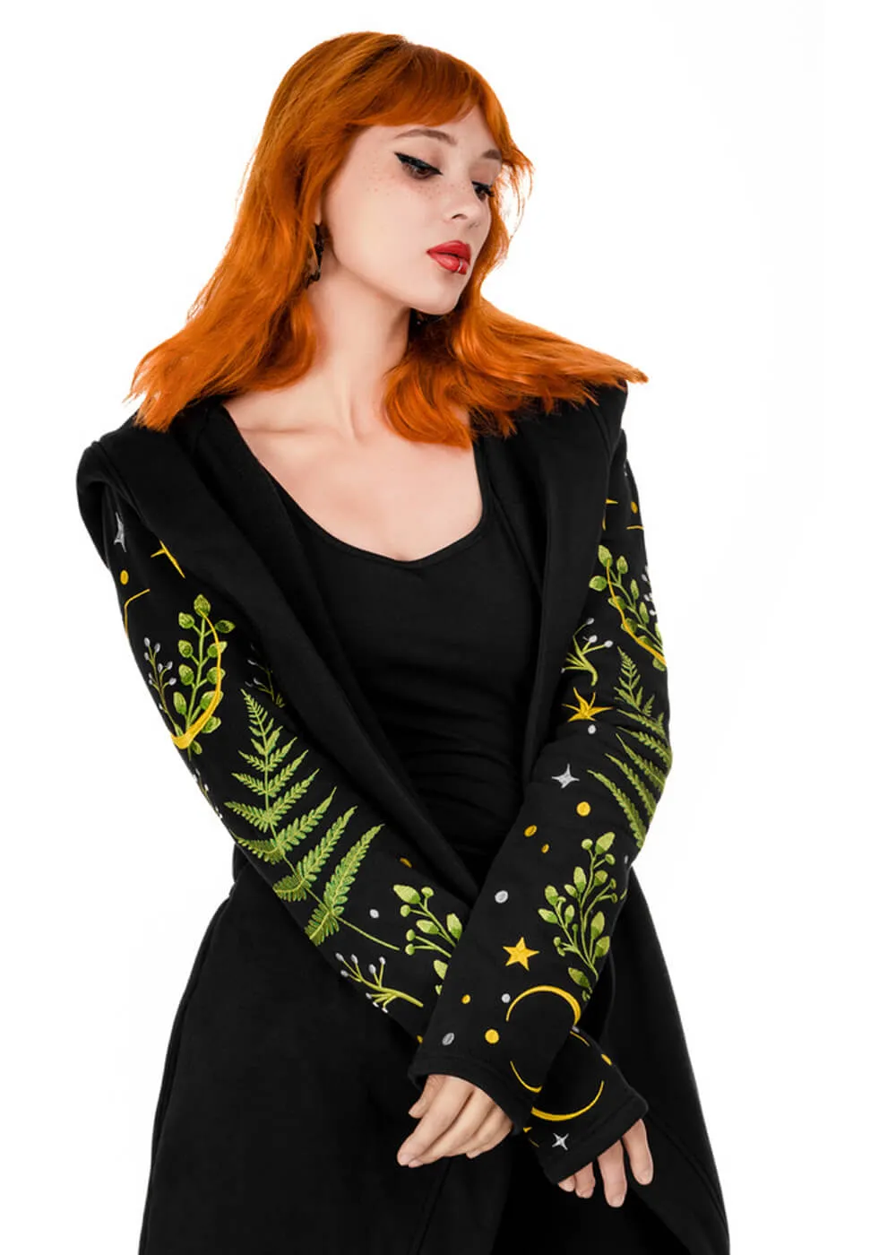 Restyle Herbal Fern Embroidery Hoodie Black