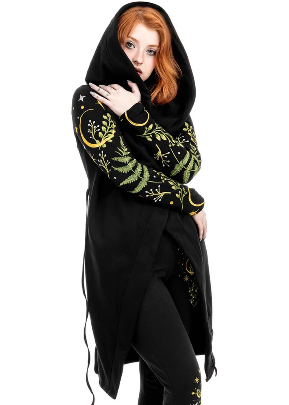 Restyle Herbal Fern Embroidery Hoodie Black