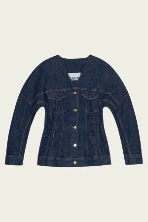Rinse Stitch Denim Shaped Sleeve Blazer in Blue