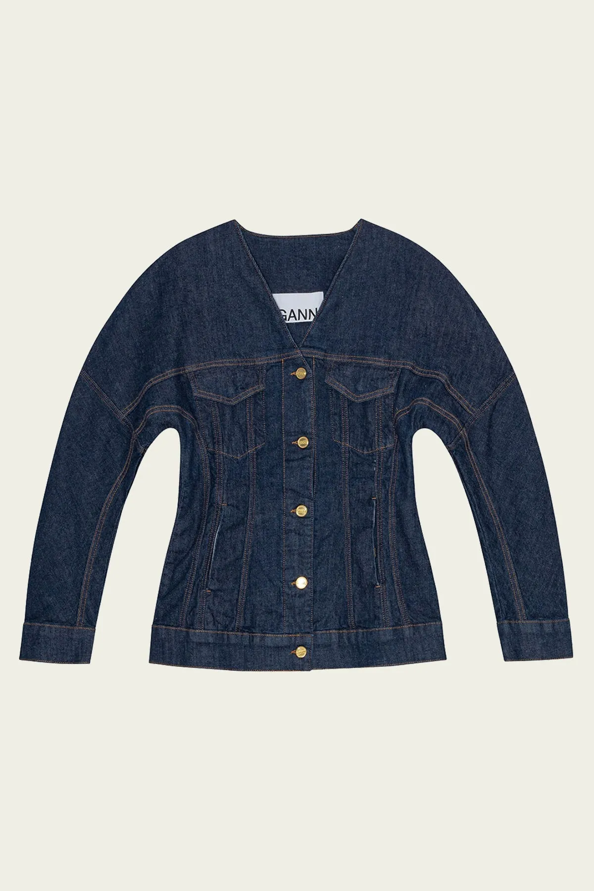Rinse Stitch Denim Shaped Sleeve Blazer in Blue