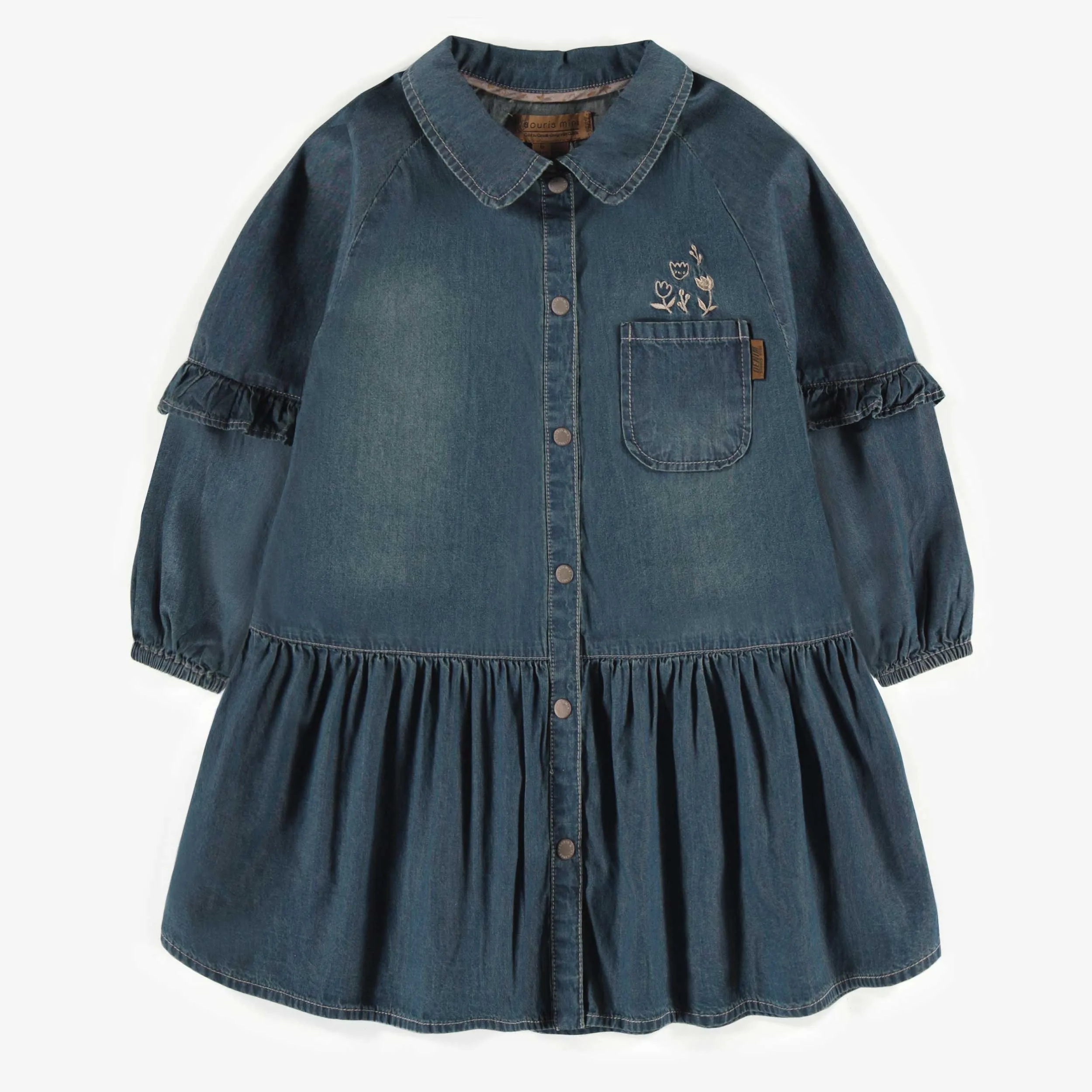 Robe ample à manches longues en denim léger, enfant || Loose fit dress in light denim, child