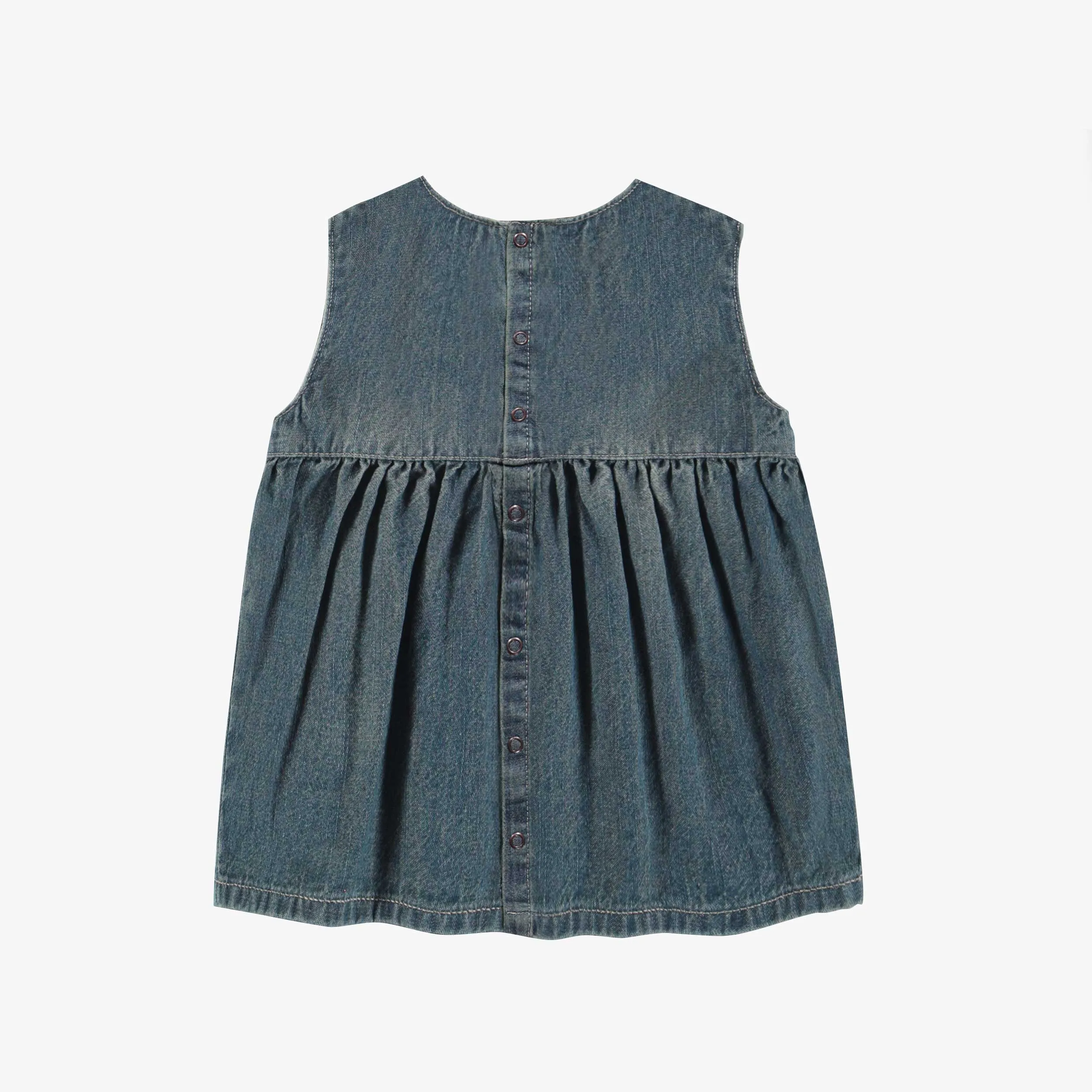Robe à bretelles larges en denim léger, naissance || Wide strap dress in light denim, newborn