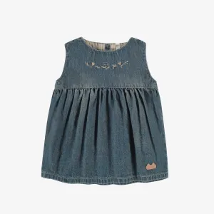 Robe à bretelles larges en denim léger, naissance || Wide strap dress in light denim, newborn