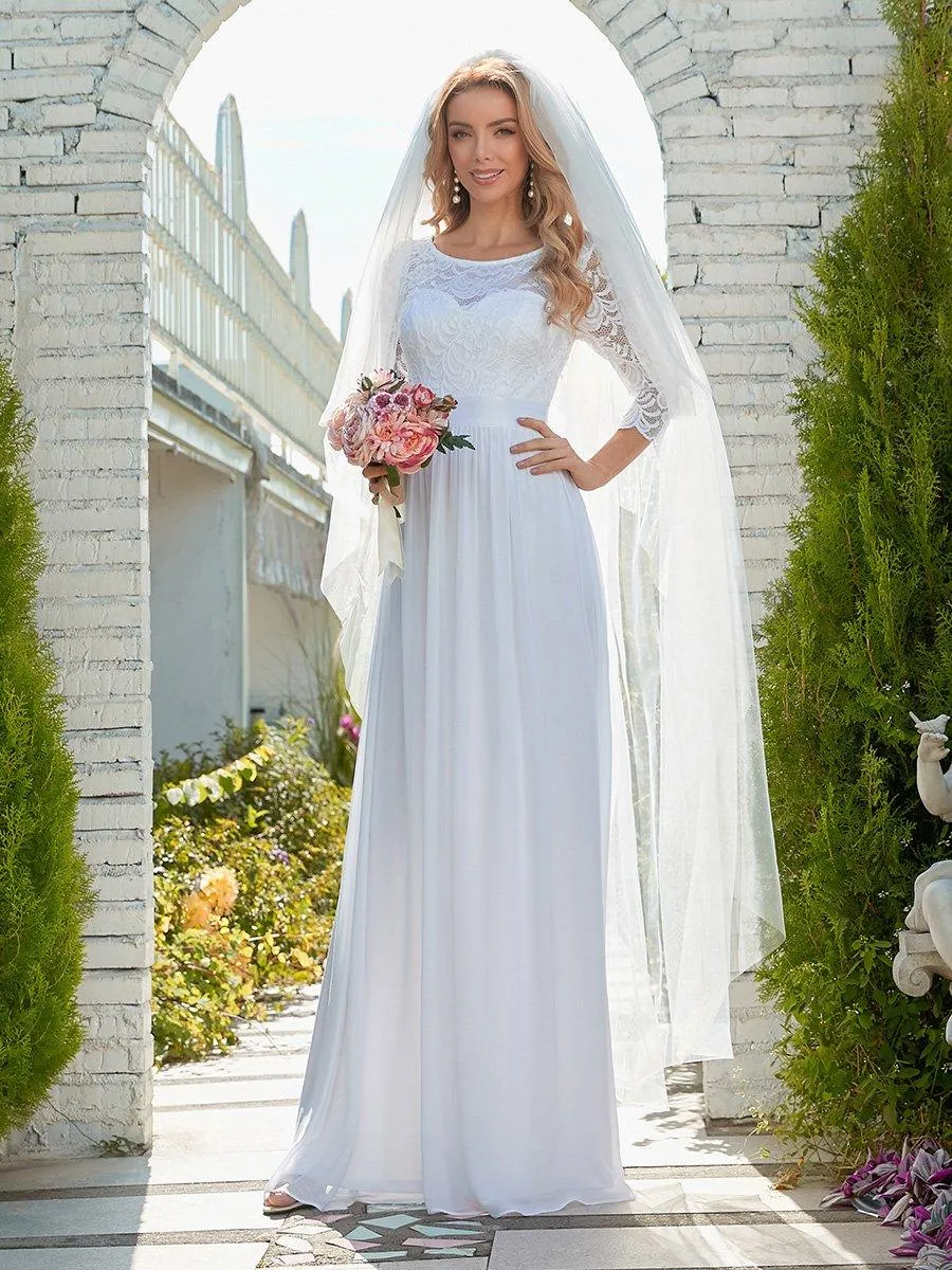 Robe de mariée simple et décontractée en dentelle et mousseline pour le mariage