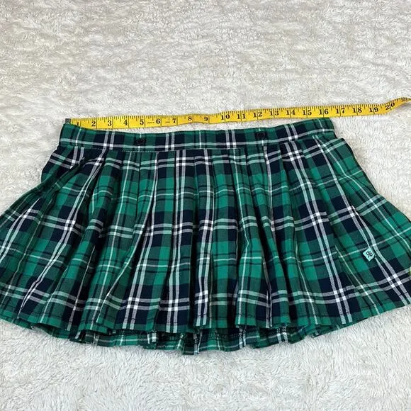 Royal Bones green plaid low waist pleated punk mall goth skirt, L