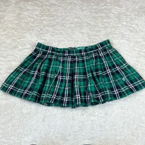 Royal Bones green plaid low waist pleated punk mall goth skirt, L