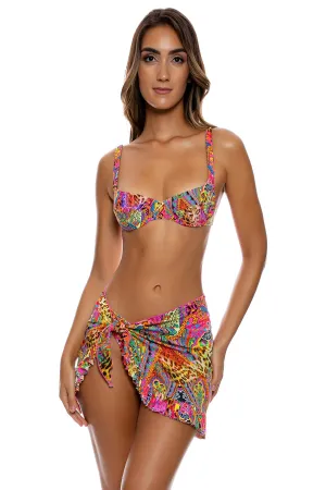 SHORE THING - Wide Strap Balconette Top & Ruffle Sarong Mini Skirt • Multicolor