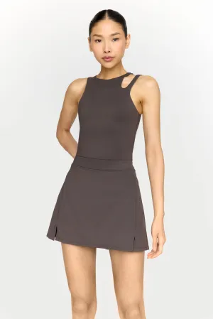 SKINLUXE SIDE SPLIT SKORT - SLATE BROWN