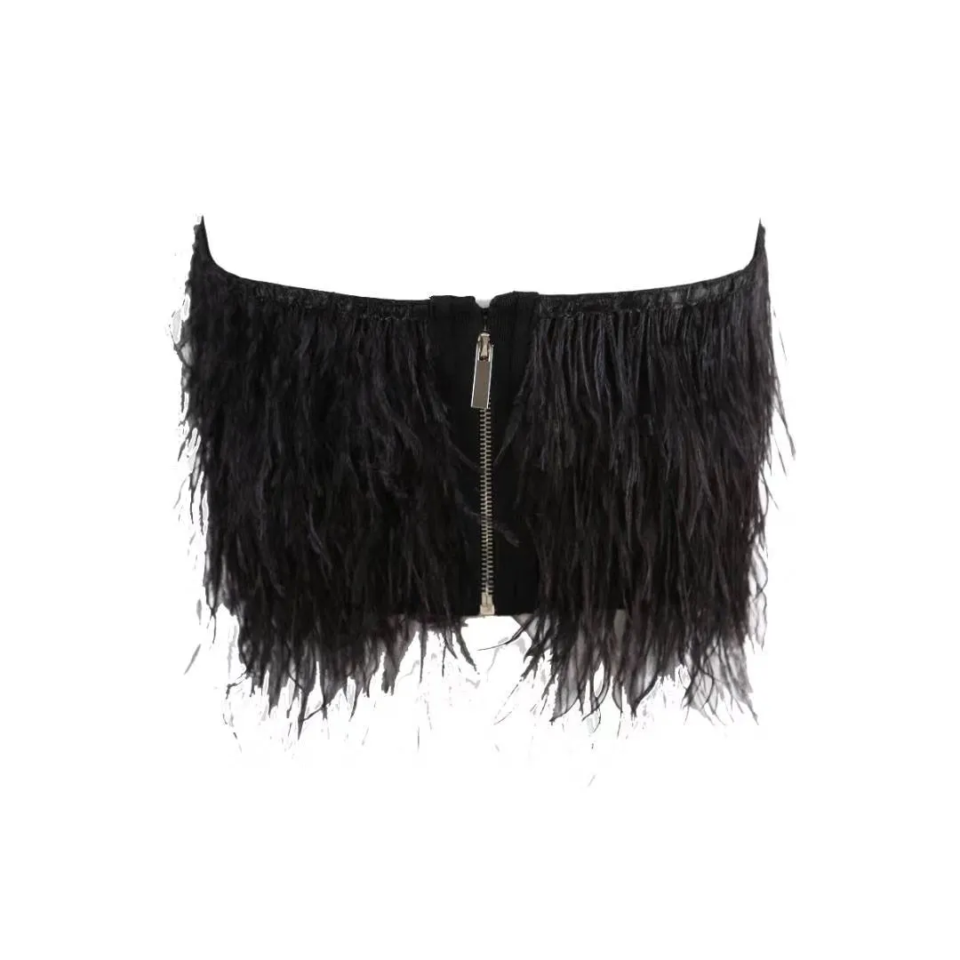 Strapless Feather Crop Top