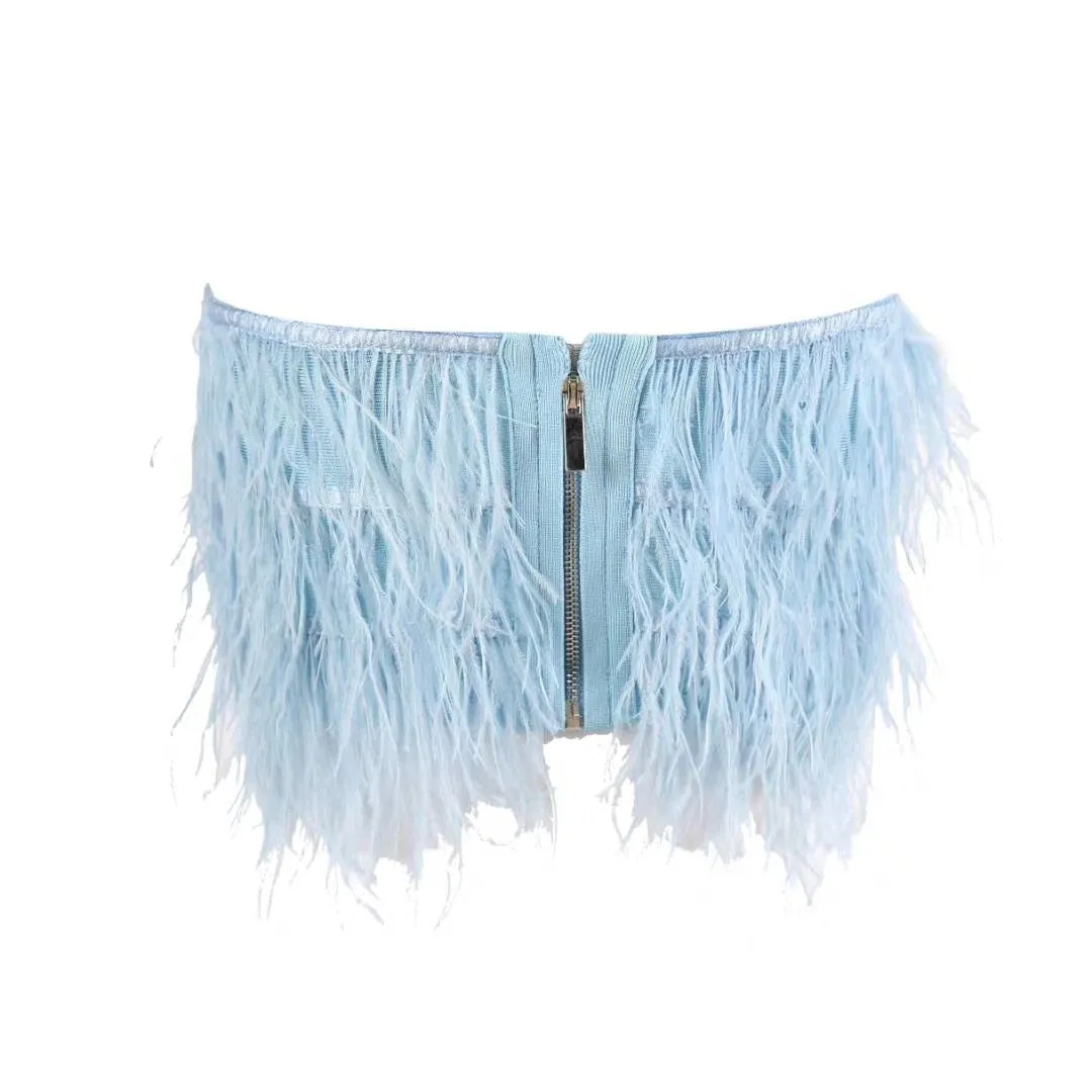 Strapless Feather Crop Top