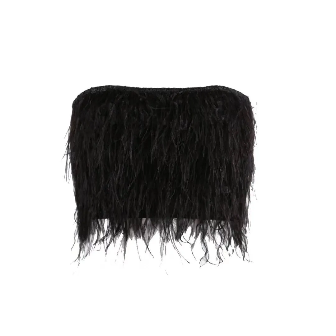 Strapless Feather Crop Top