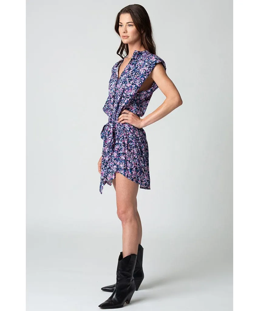 Strong Shoulder Mini Dress Blue Combo