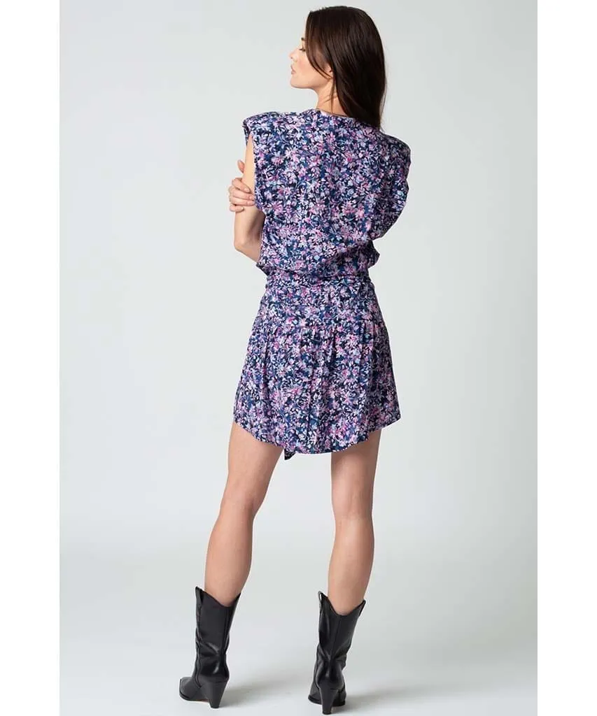 Strong Shoulder Mini Dress Blue Combo