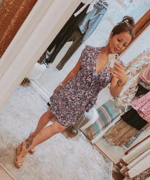 Strong Shoulder Mini Dress Blue Combo