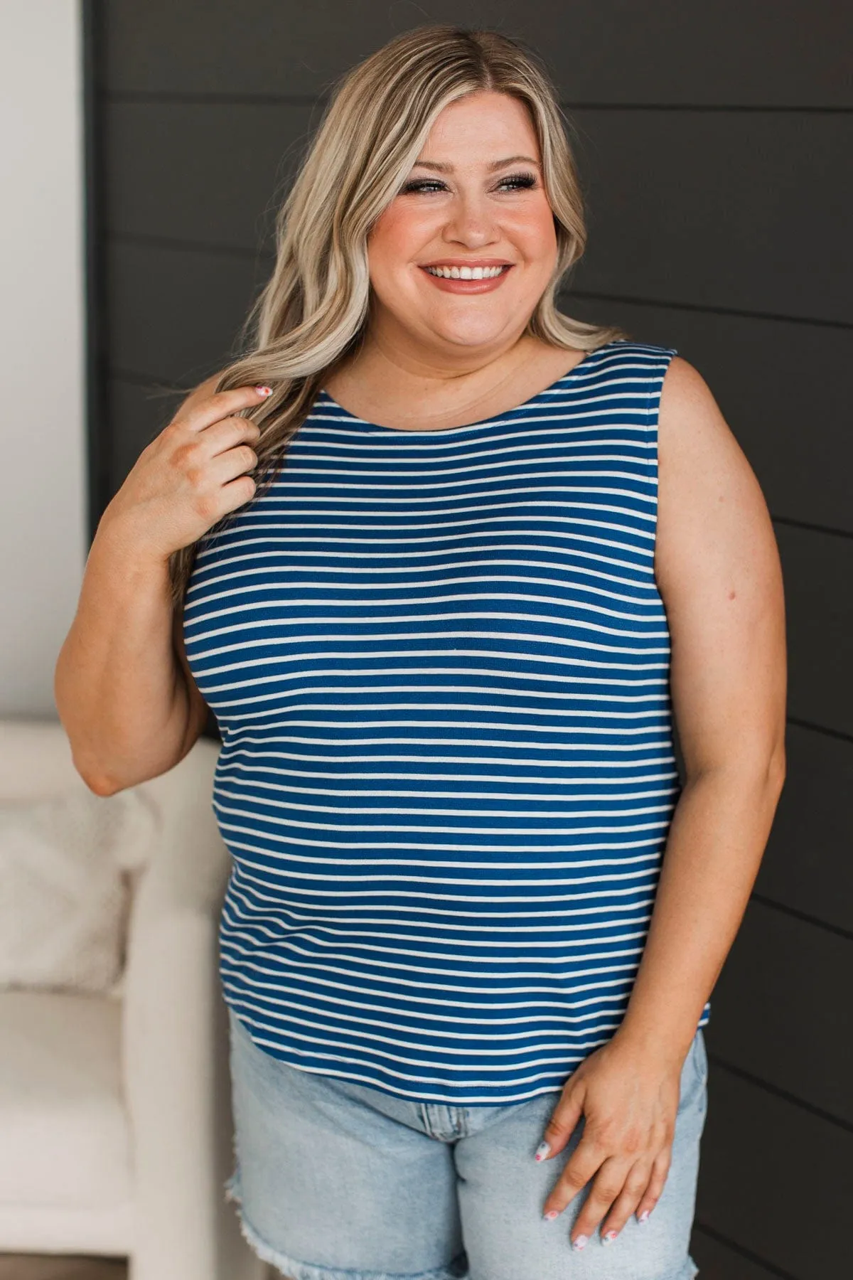 Stronger Than I Knew Striped Tank Top- Royal Blue