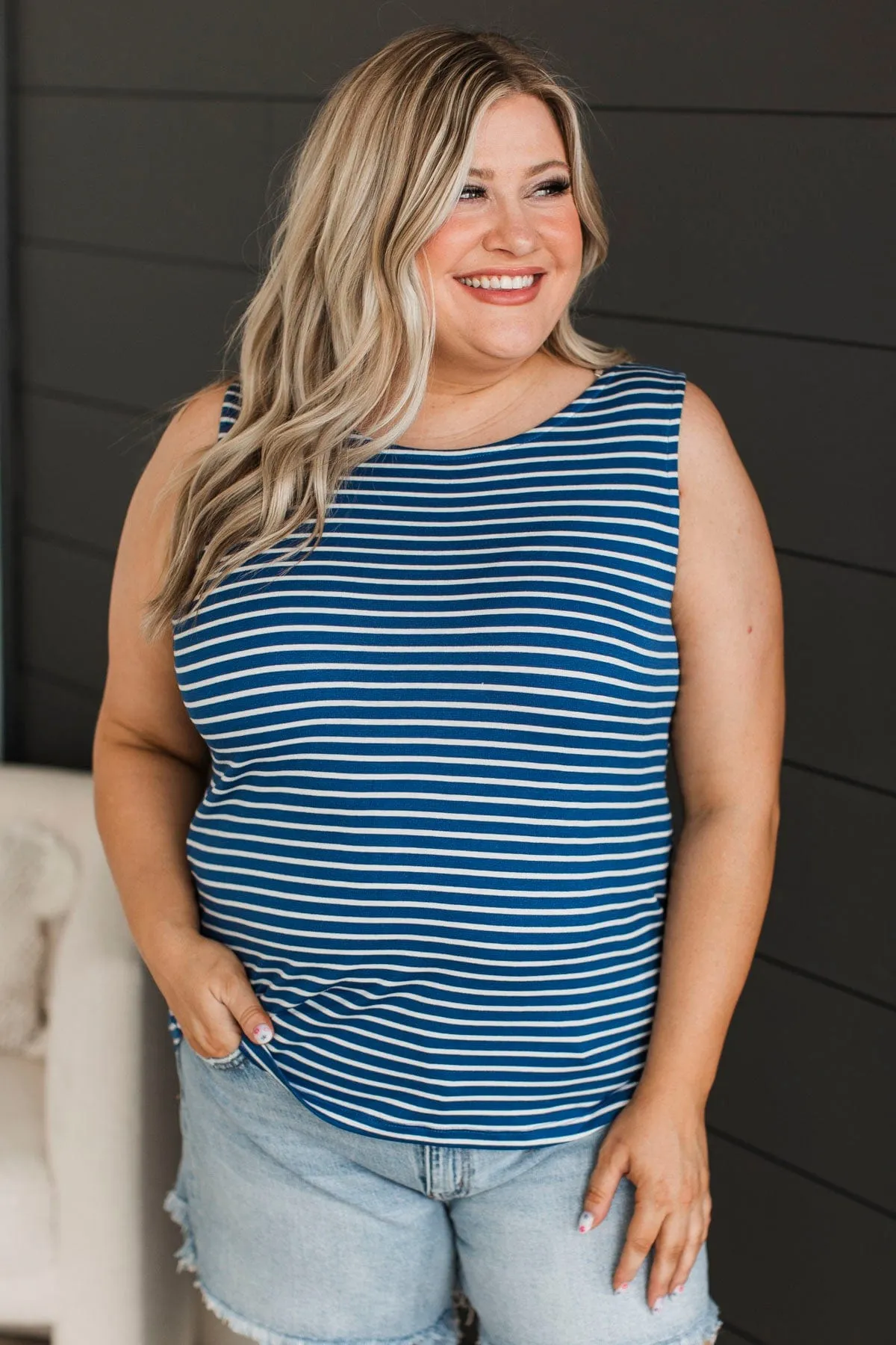 Stronger Than I Knew Striped Tank Top- Royal Blue