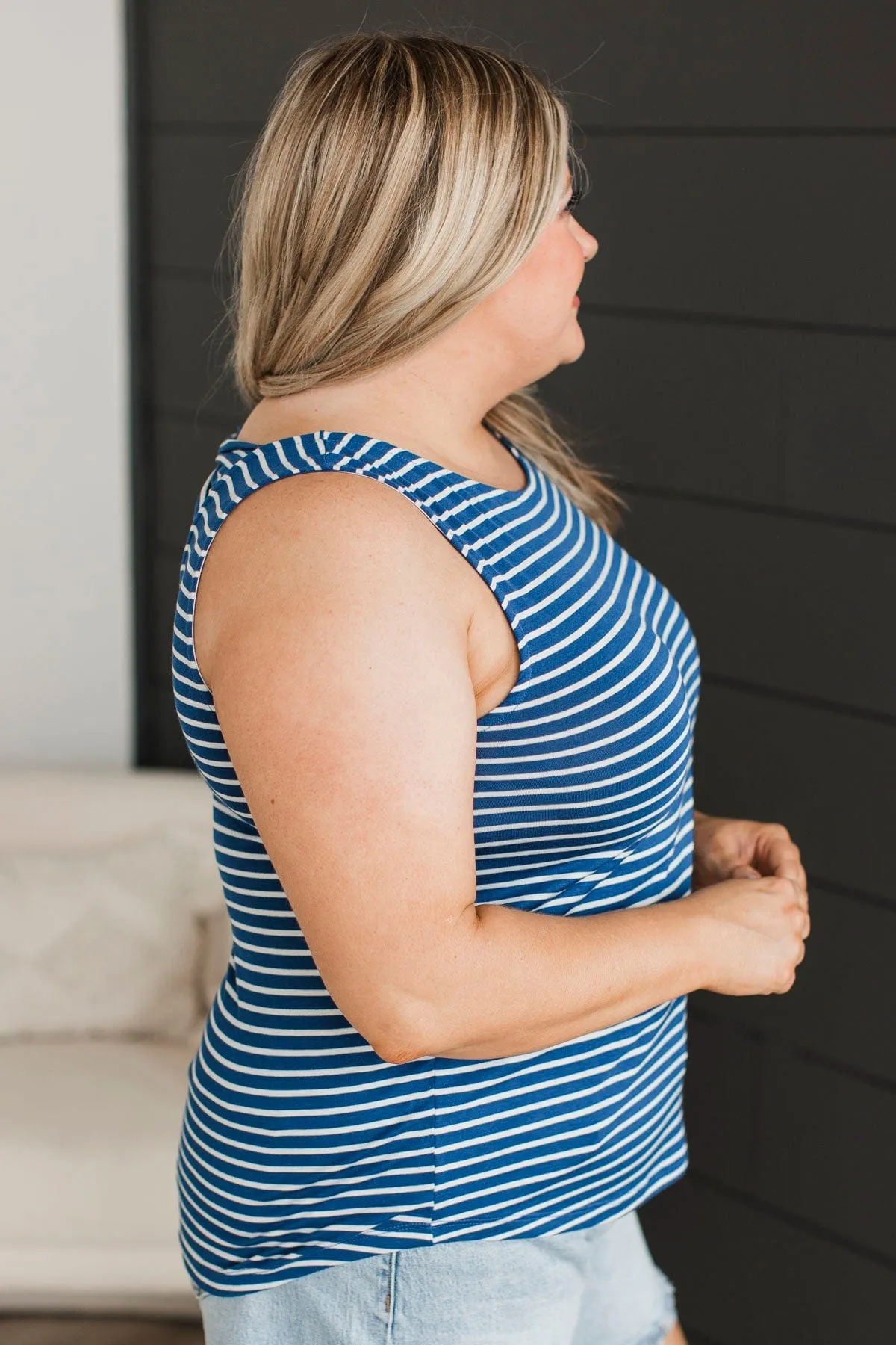 Stronger Than I Knew Striped Tank Top- Royal Blue