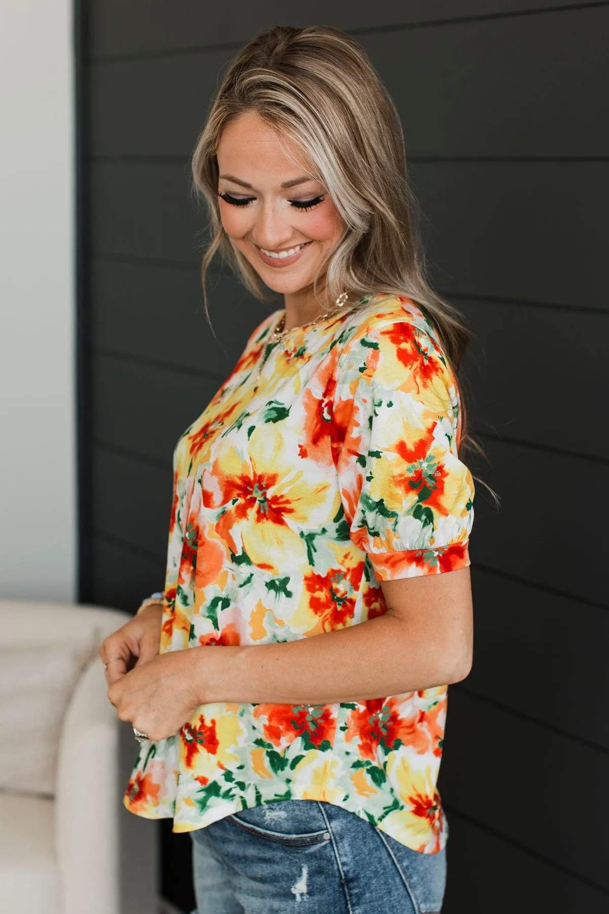 Summer Soiree Floral Top- Orange & Yellow