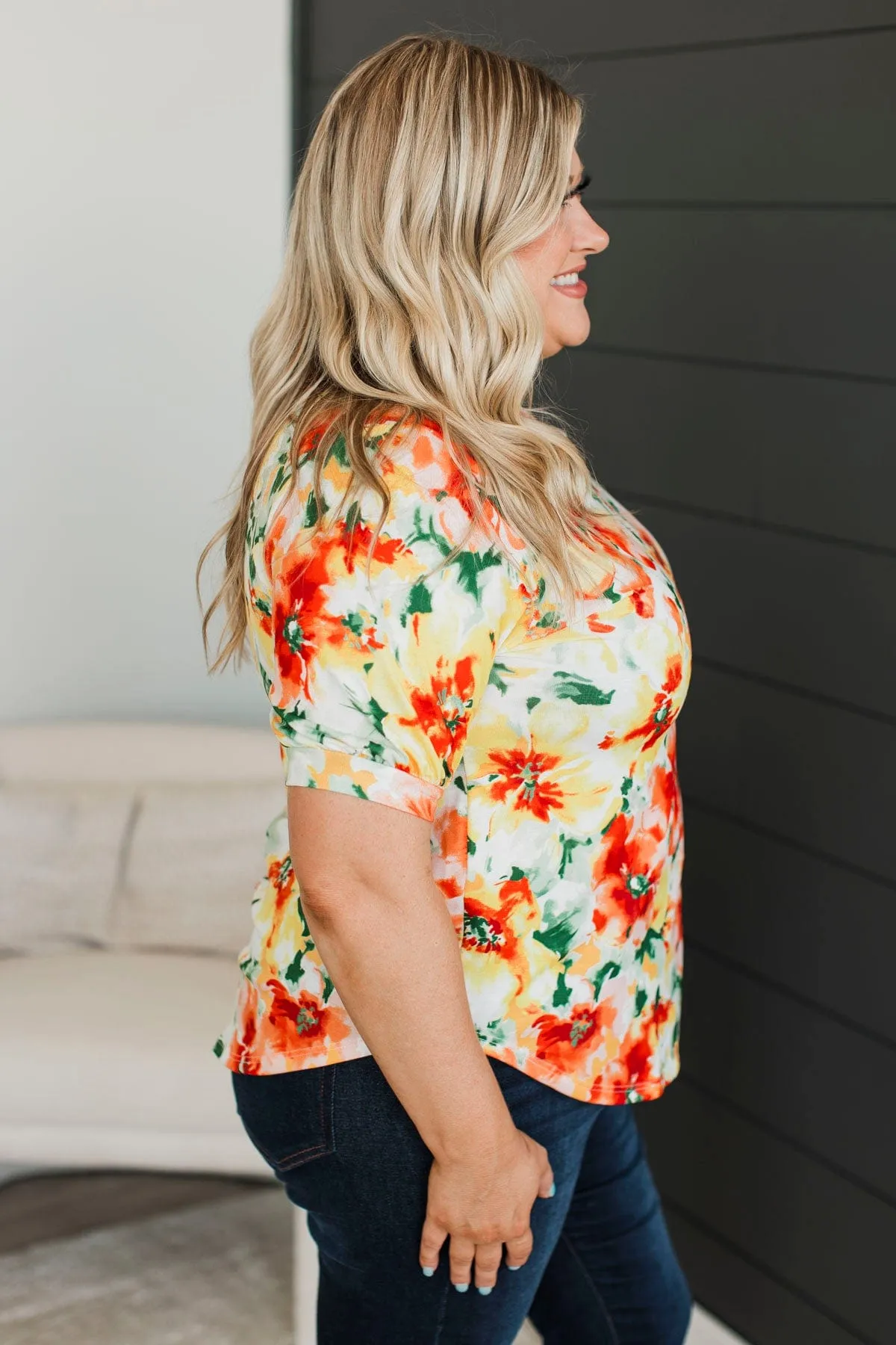Summer Soiree Floral Top- Orange & Yellow