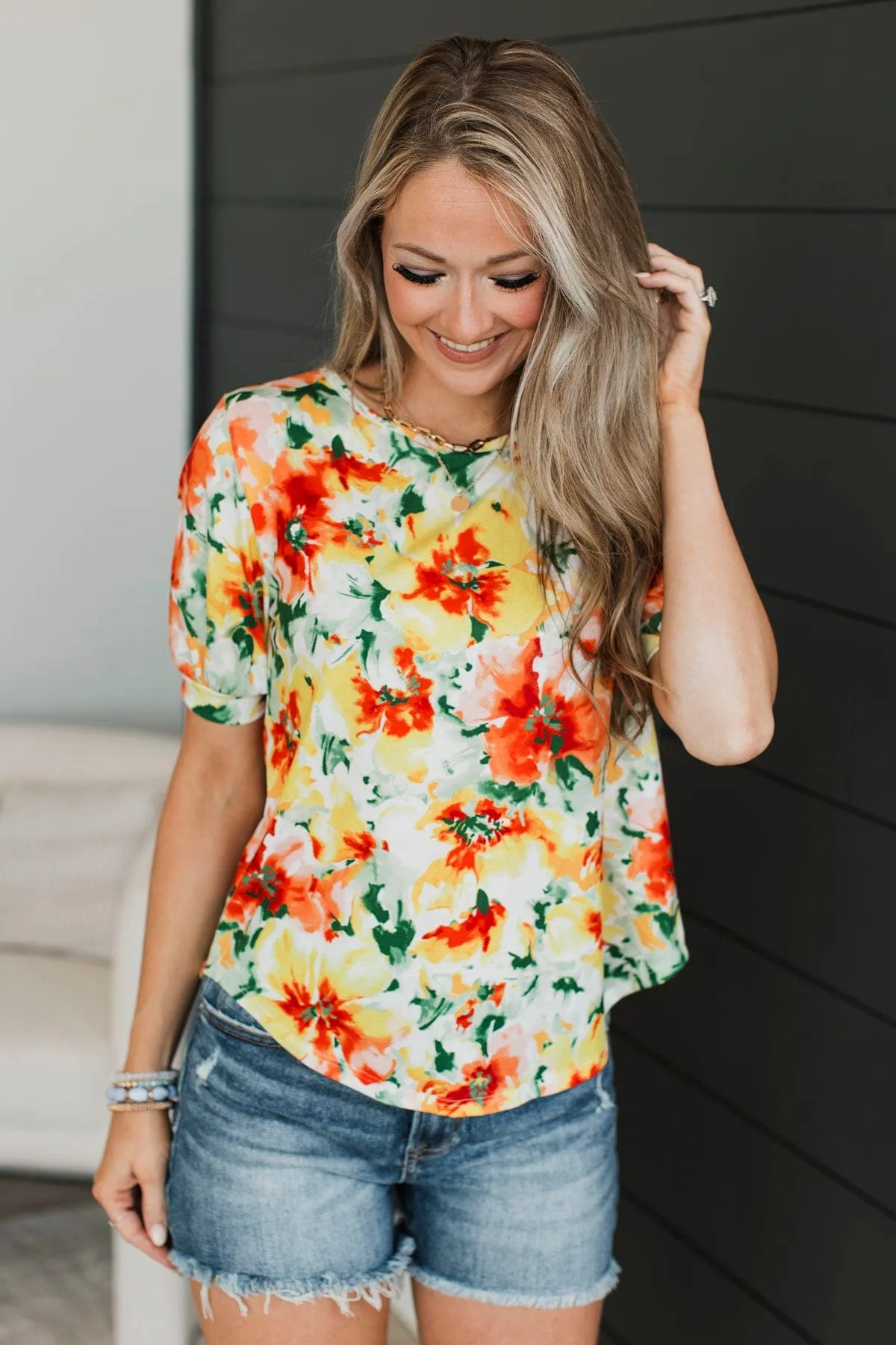 Summer Soiree Floral Top- Orange & Yellow