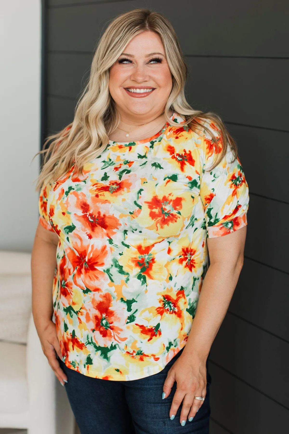 Summer Soiree Floral Top- Orange & Yellow