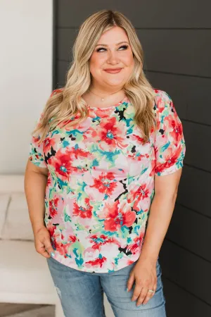 Summer Soiree Floral Top- Pink & Green