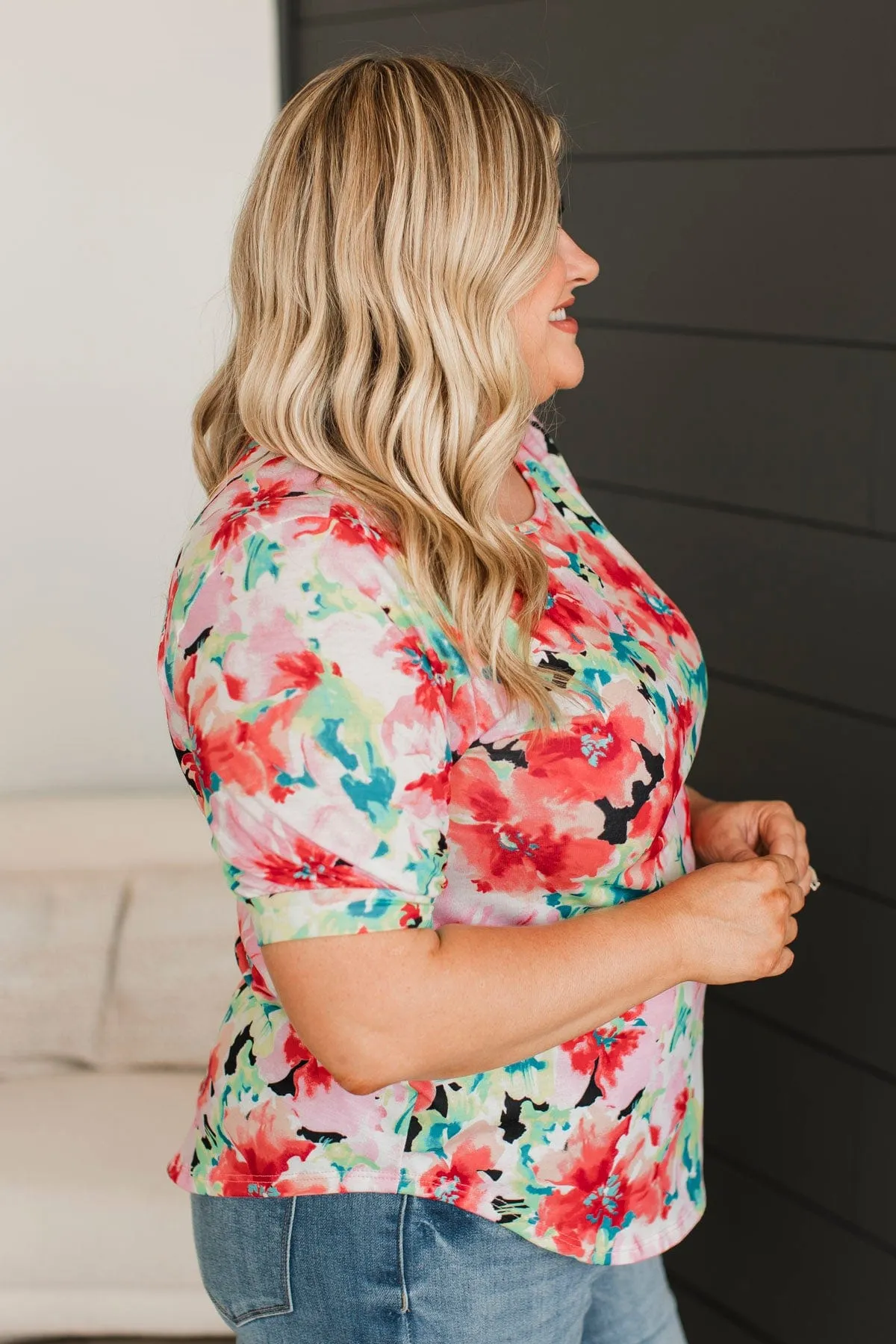 Summer Soiree Floral Top- Pink & Green