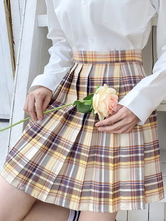 Sweet Lolita Mini Skirt Plaid Pattern Bows Polyester Academic Mini Skirt