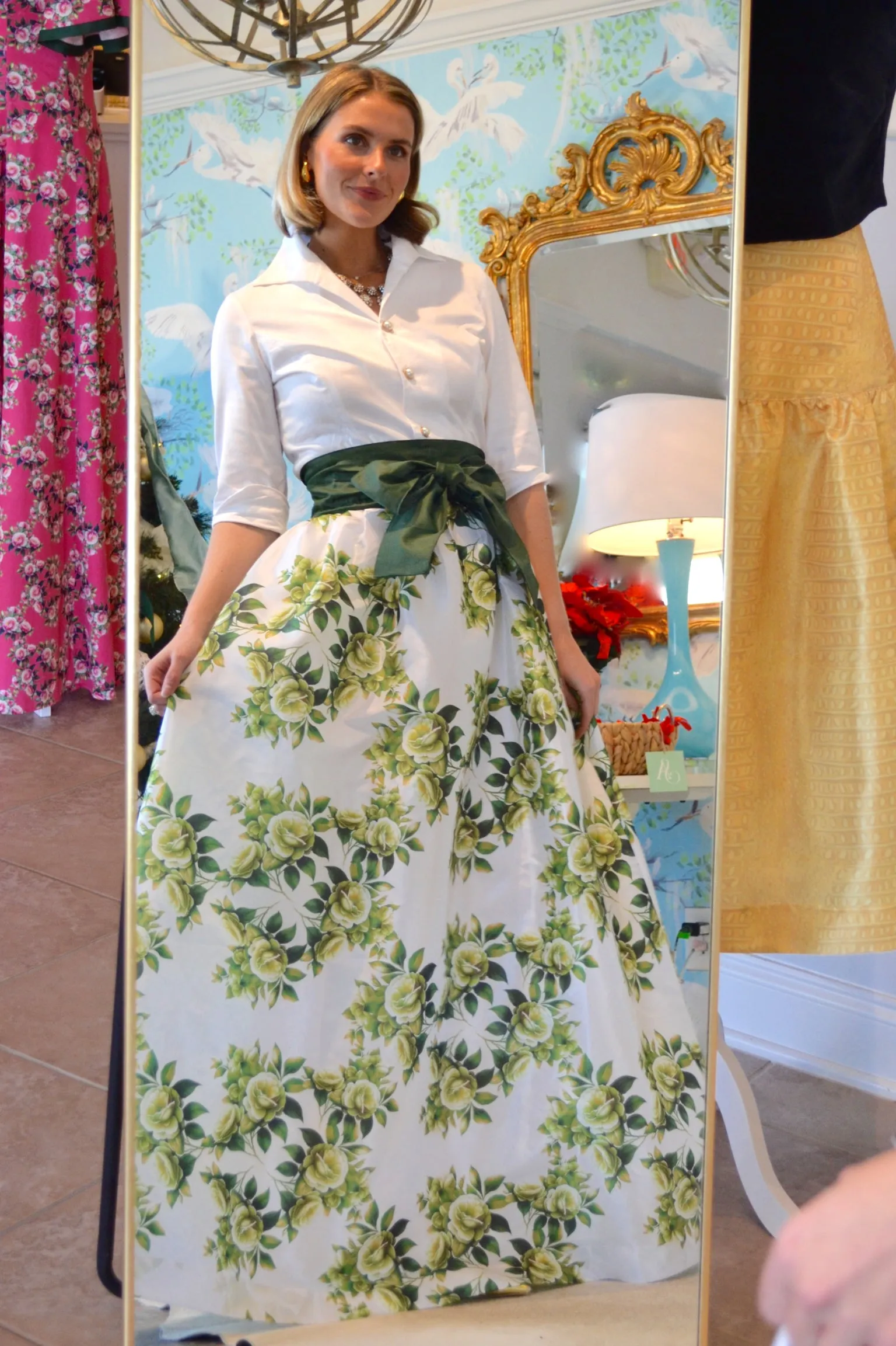Taffeta Ball Skirt in Green Camellia
