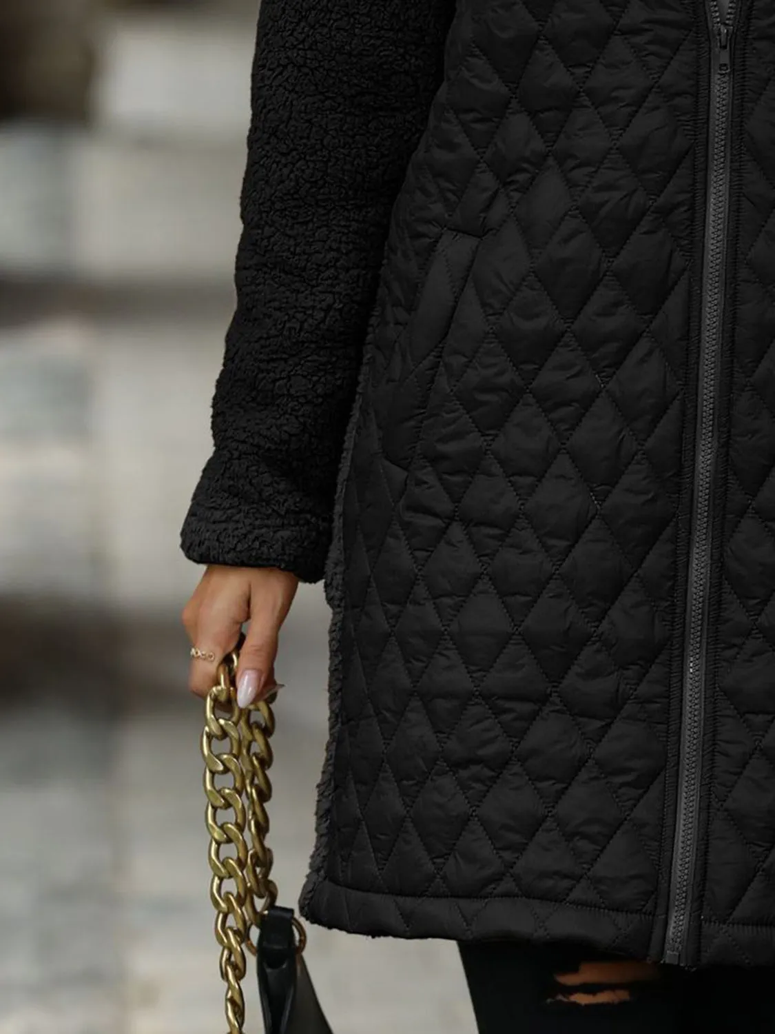 Texture Long Sleeve Hooded Coat