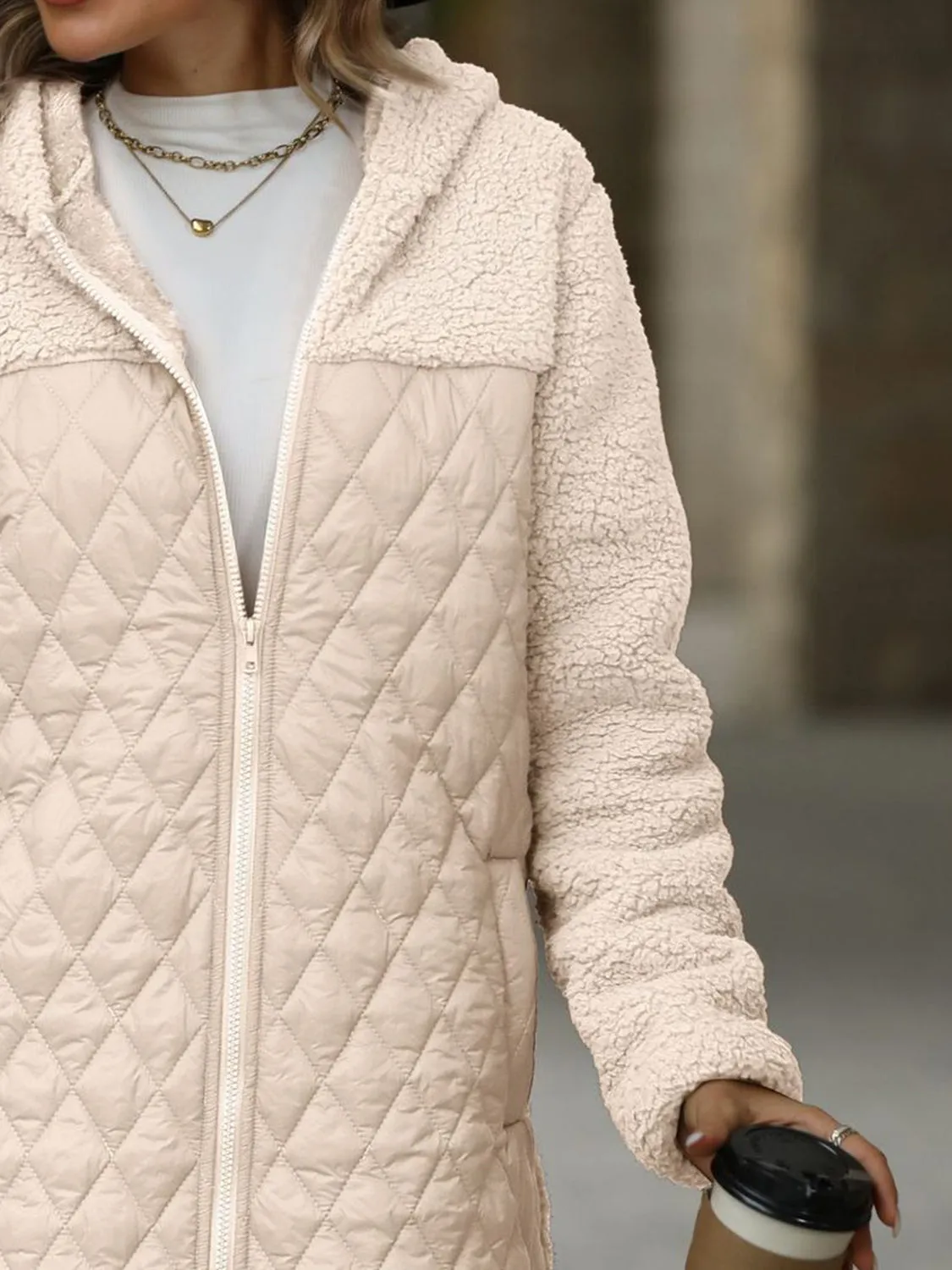 Texture Long Sleeve Hooded Coat