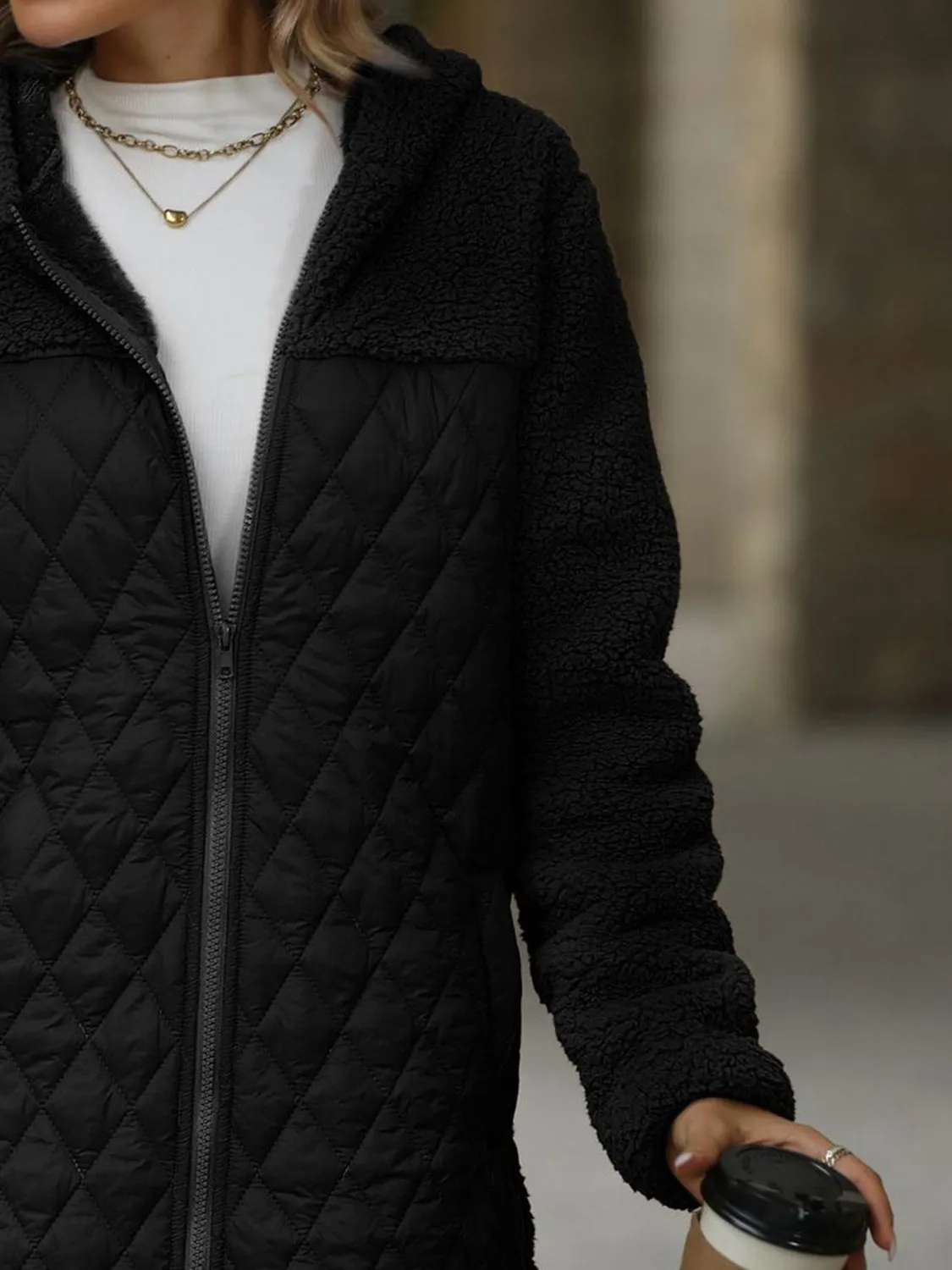 Texture Long Sleeve Hooded Coat