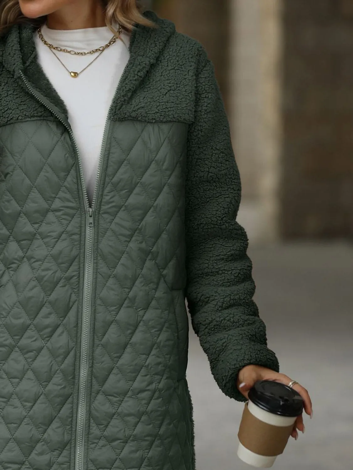 Texture Long Sleeve Hooded Coat