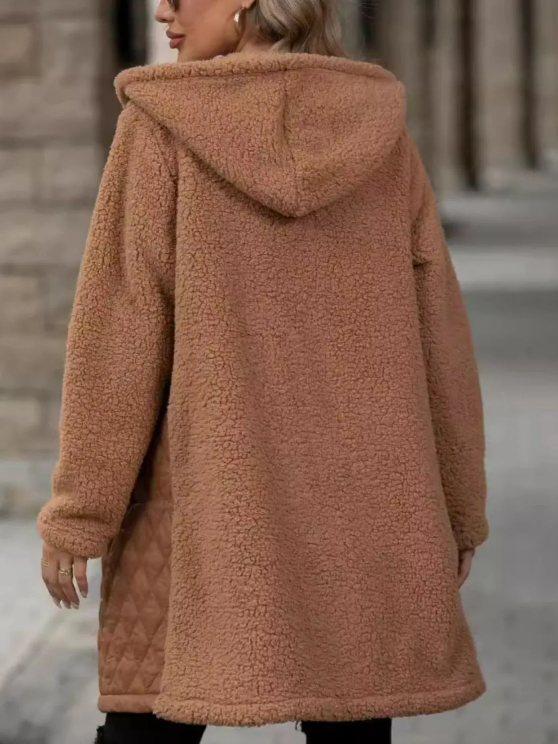 Texture Long Sleeve Hooded Coat