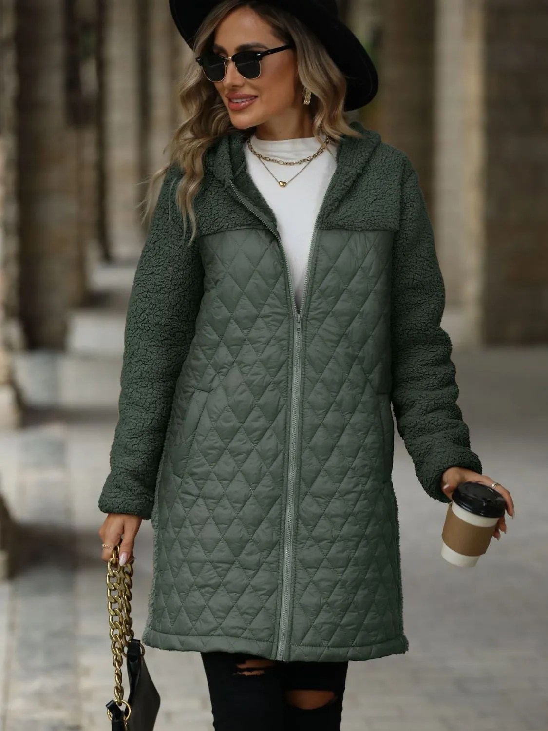 Texture Long Sleeve Hooded Coat