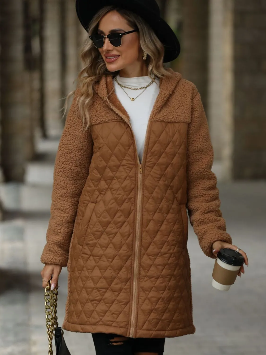 Texture Long Sleeve Hooded Coat