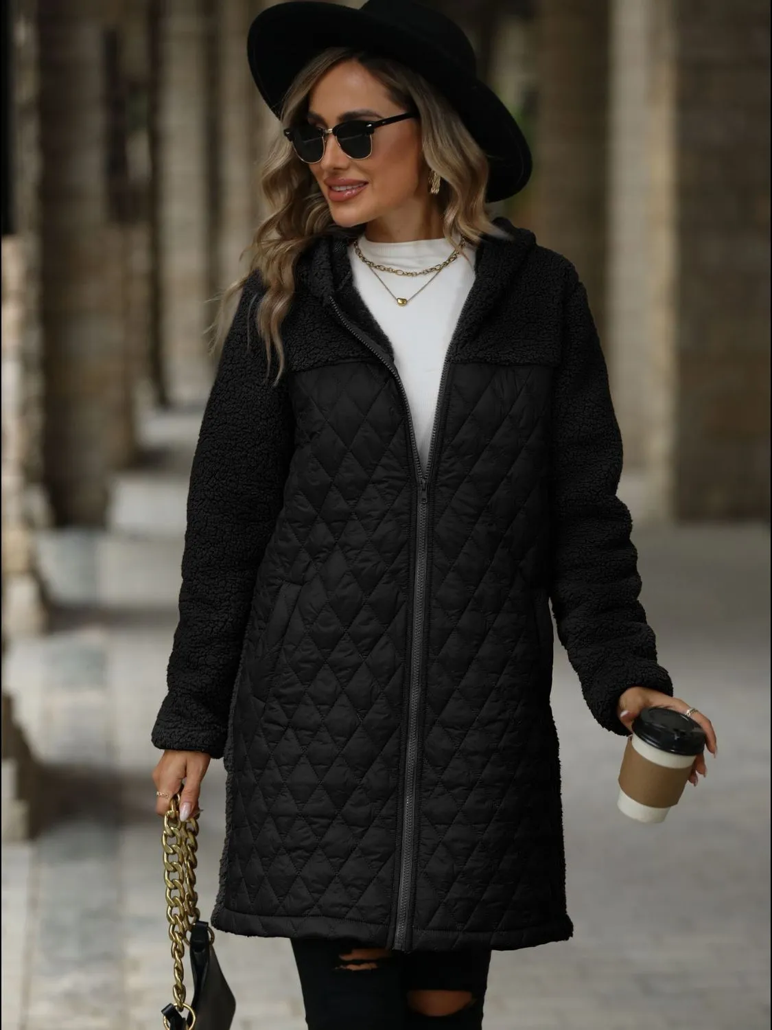 Texture Long Sleeve Hooded Coat