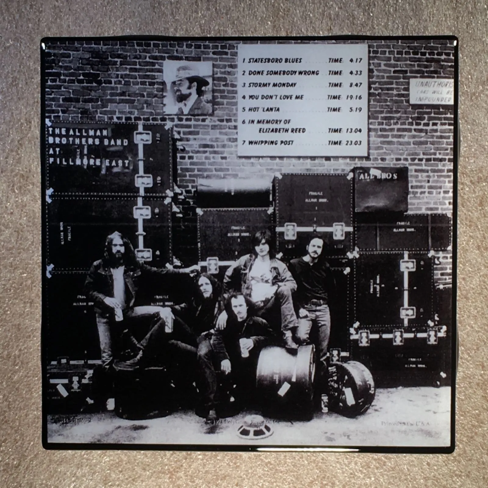 The ALLMAN BROTHERS BAND At Fillmore East Coaster BACK Record Cover Ceramic Tile