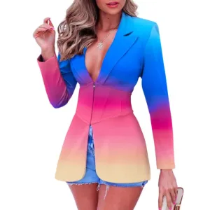 Tide Long Sleeve Turn-down Collar Color Contrast Coat