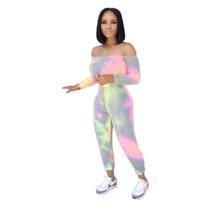 Tie Dye Print Women Sport Two Piece Set Tracksuit