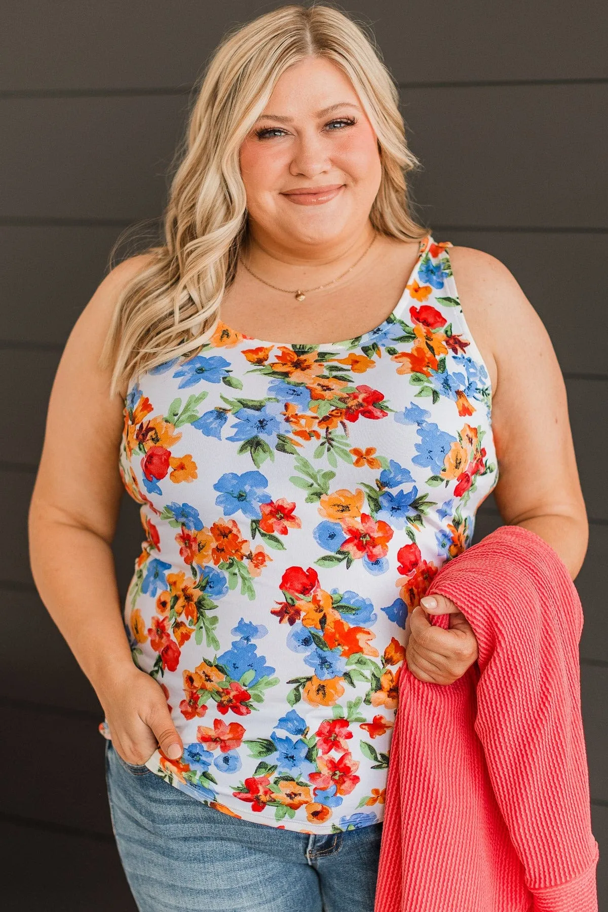 Together In Bliss Floral Tank Top- Ivory & Orange
