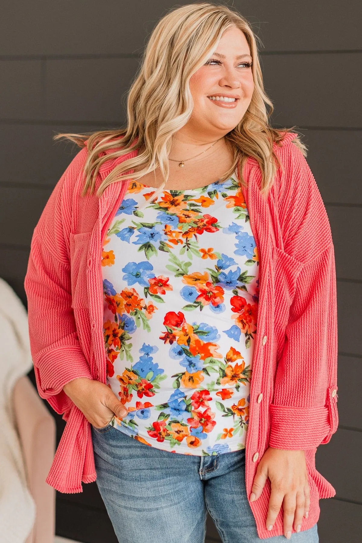 Together In Bliss Floral Tank Top- Ivory & Orange