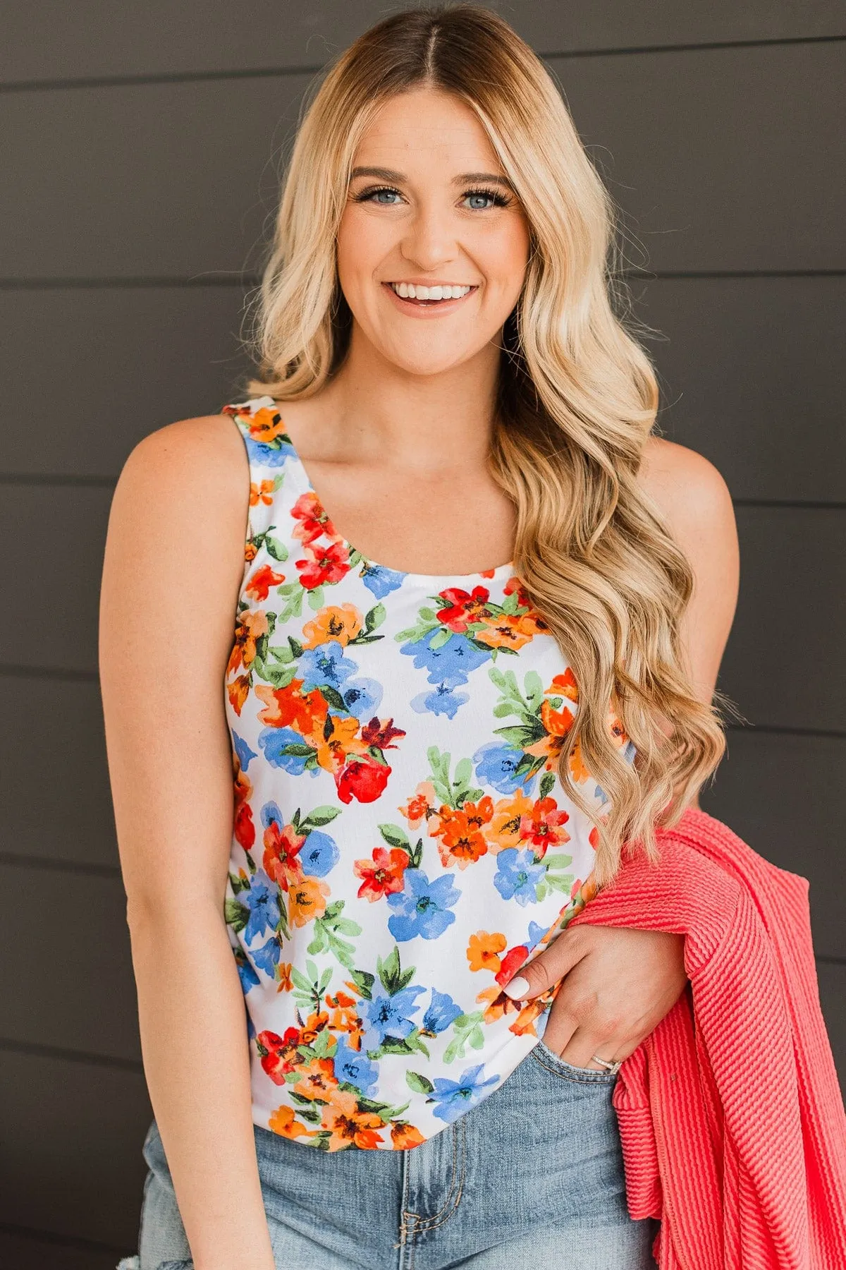 Together In Bliss Floral Tank Top- Ivory & Orange