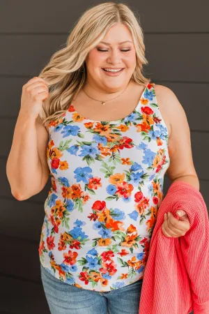 Together In Bliss Floral Tank Top- Ivory & Orange