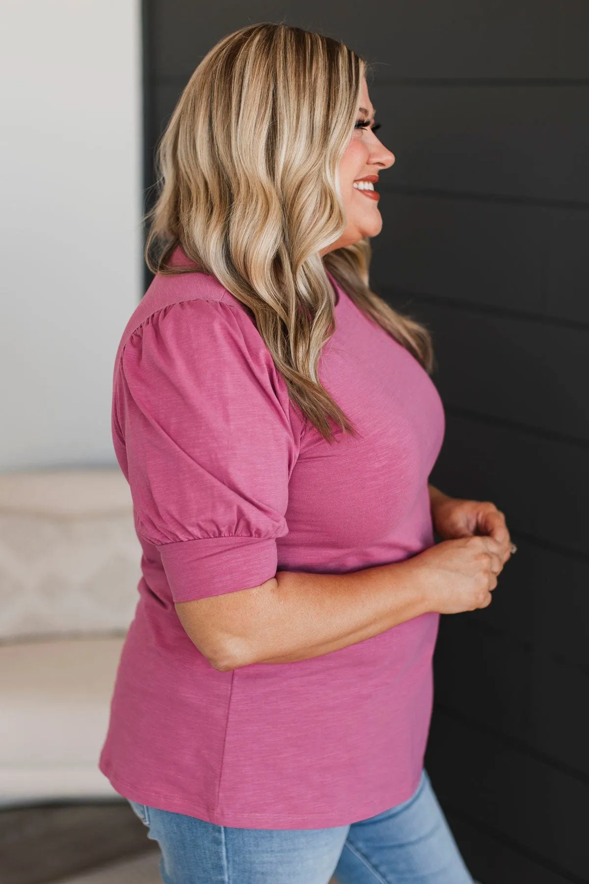 Treat Me With Love Puff Sleeve Top- Magenta