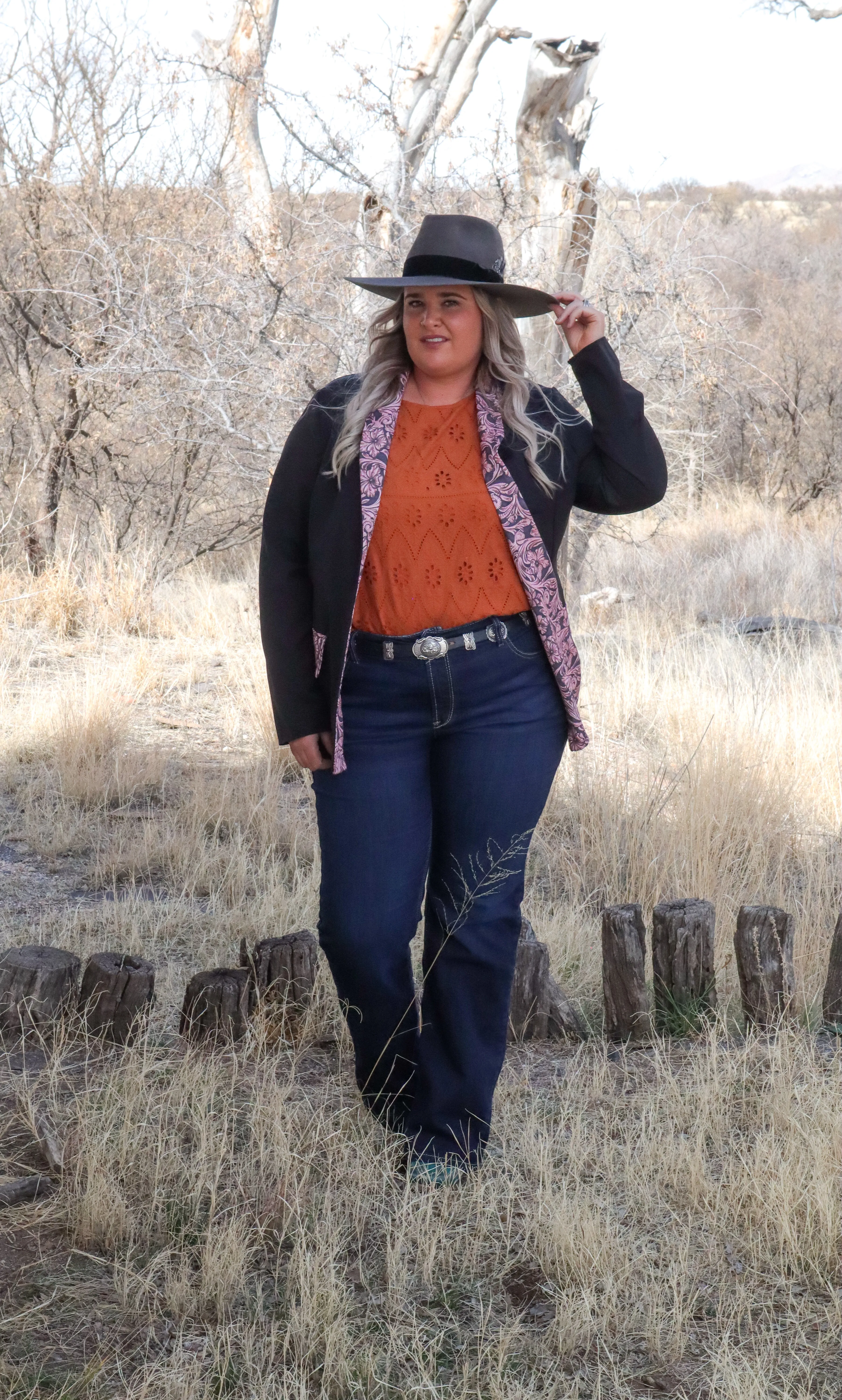 Troy Western Tooled Leather Print Blazer