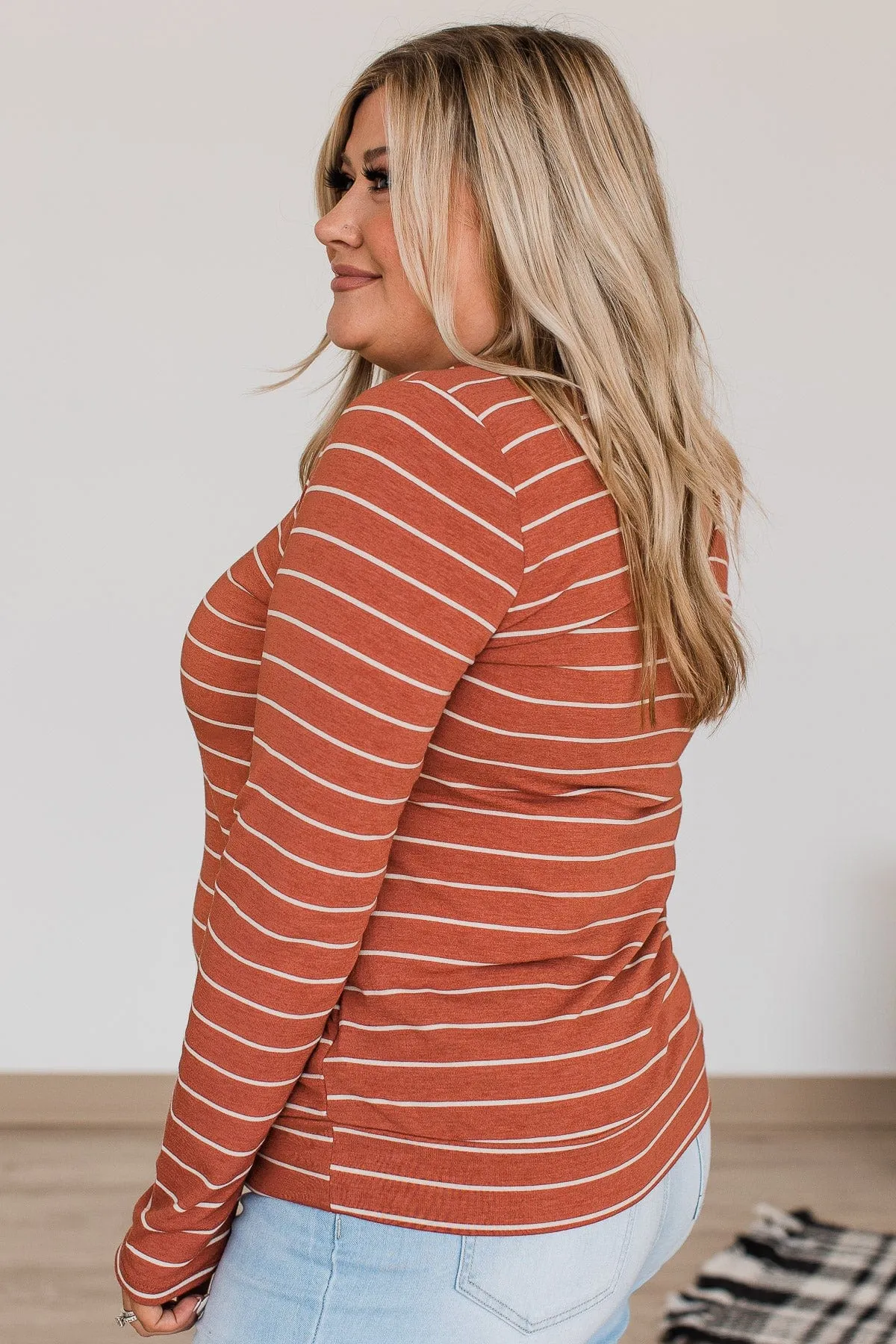 Tune Into This Striped Long Sleeve Top- Copper