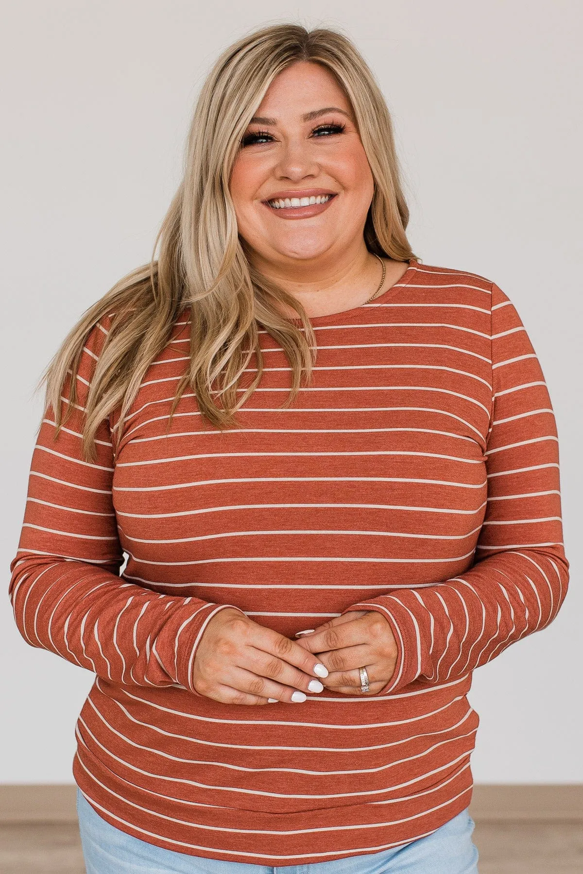 Tune Into This Striped Long Sleeve Top- Copper