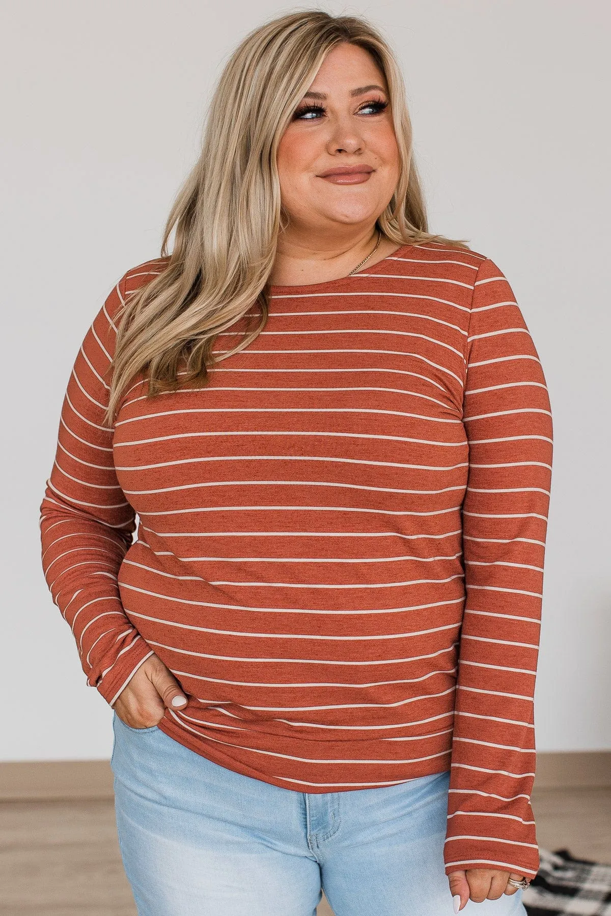 Tune Into This Striped Long Sleeve Top- Copper